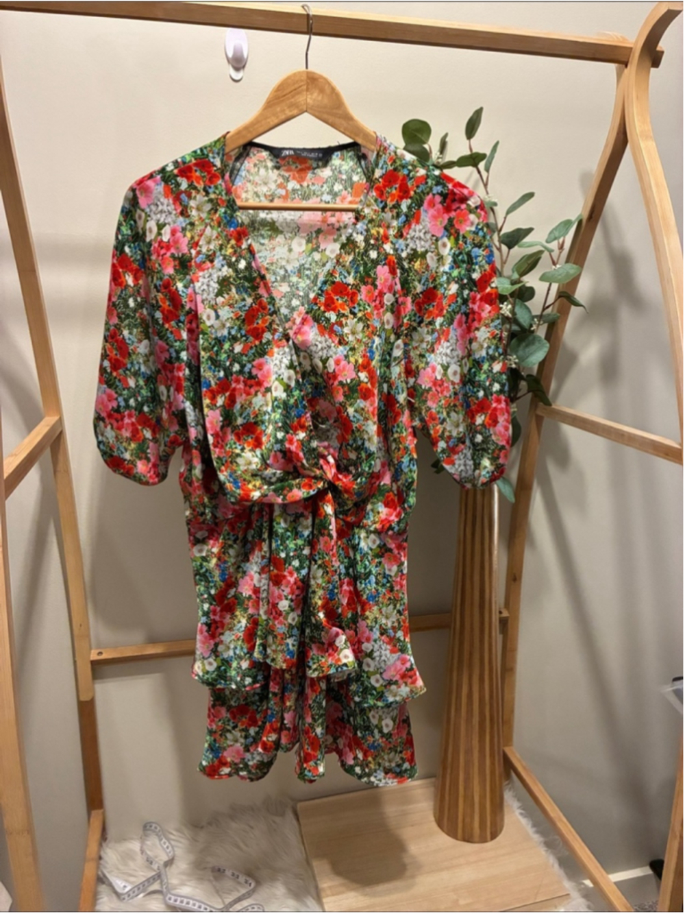 Zara Multicolor Floral Dress with Red & Green Accents a306